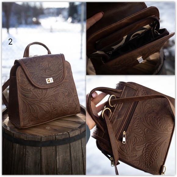 Hand carved genuine leather backpack - Picture 9 of 13